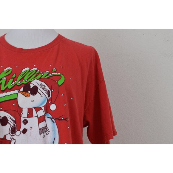 Vintage Worrrn 90s Cotton Christmas Snoopy and Snowman Shirt size XL - Picture 5 of 10